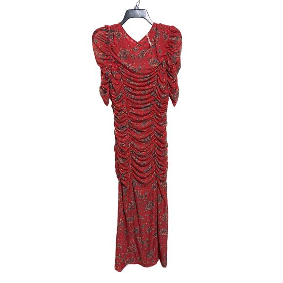 Free People Brielle Red Bloom Ruched Dress S - Picture 3 of 5